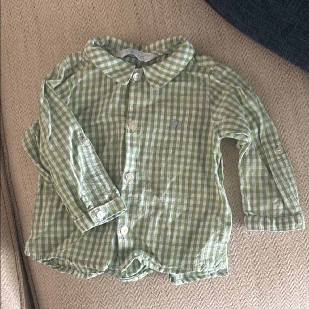 Mayoral Green and White Gingham Button-Down Shirt
